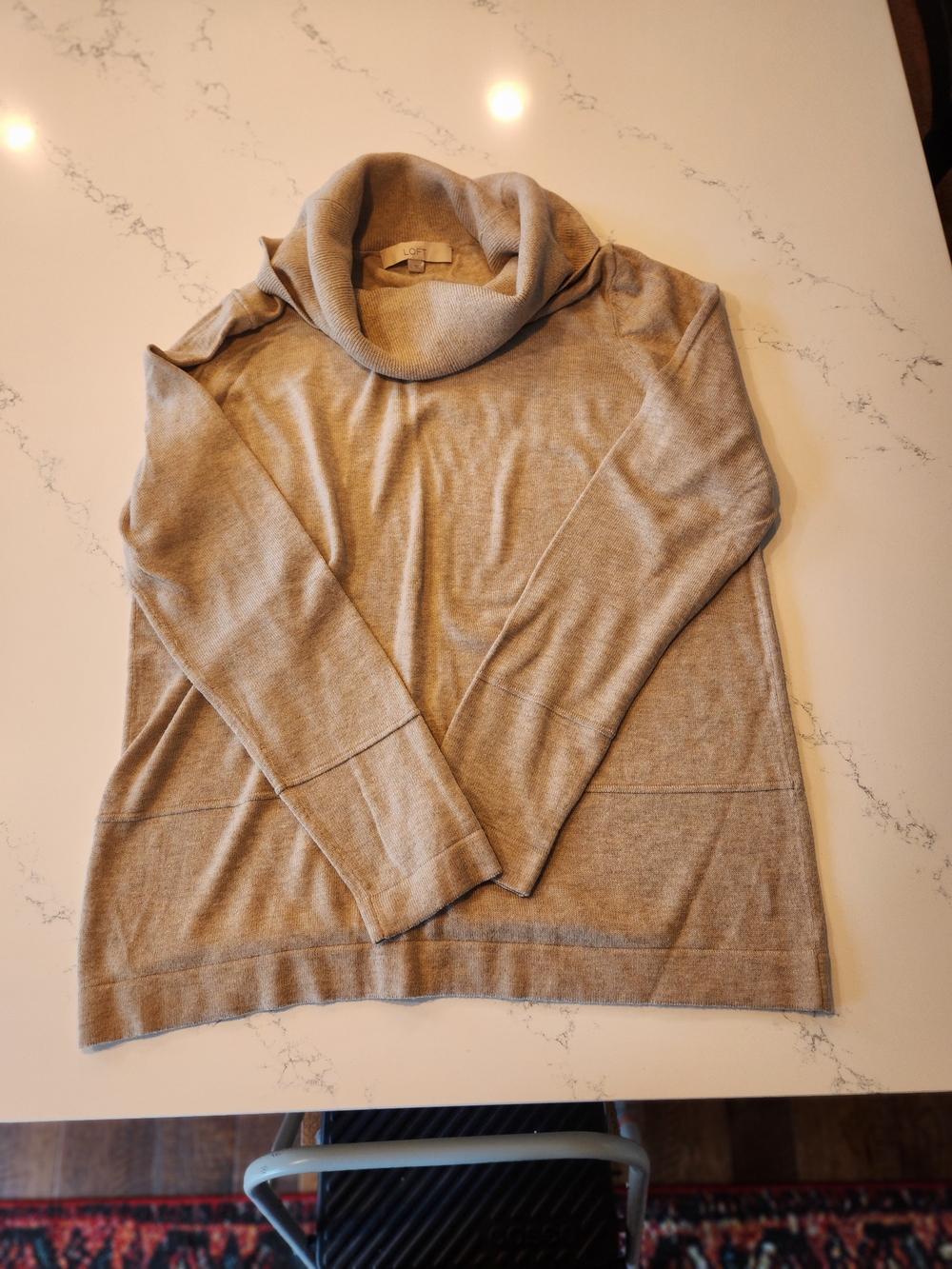 LOFT Tan Cowl-Neck Knit Sweater